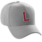 Classic Baseball Hat Custom A to Z Initial Team Letter, Lt Gray Cap White Red