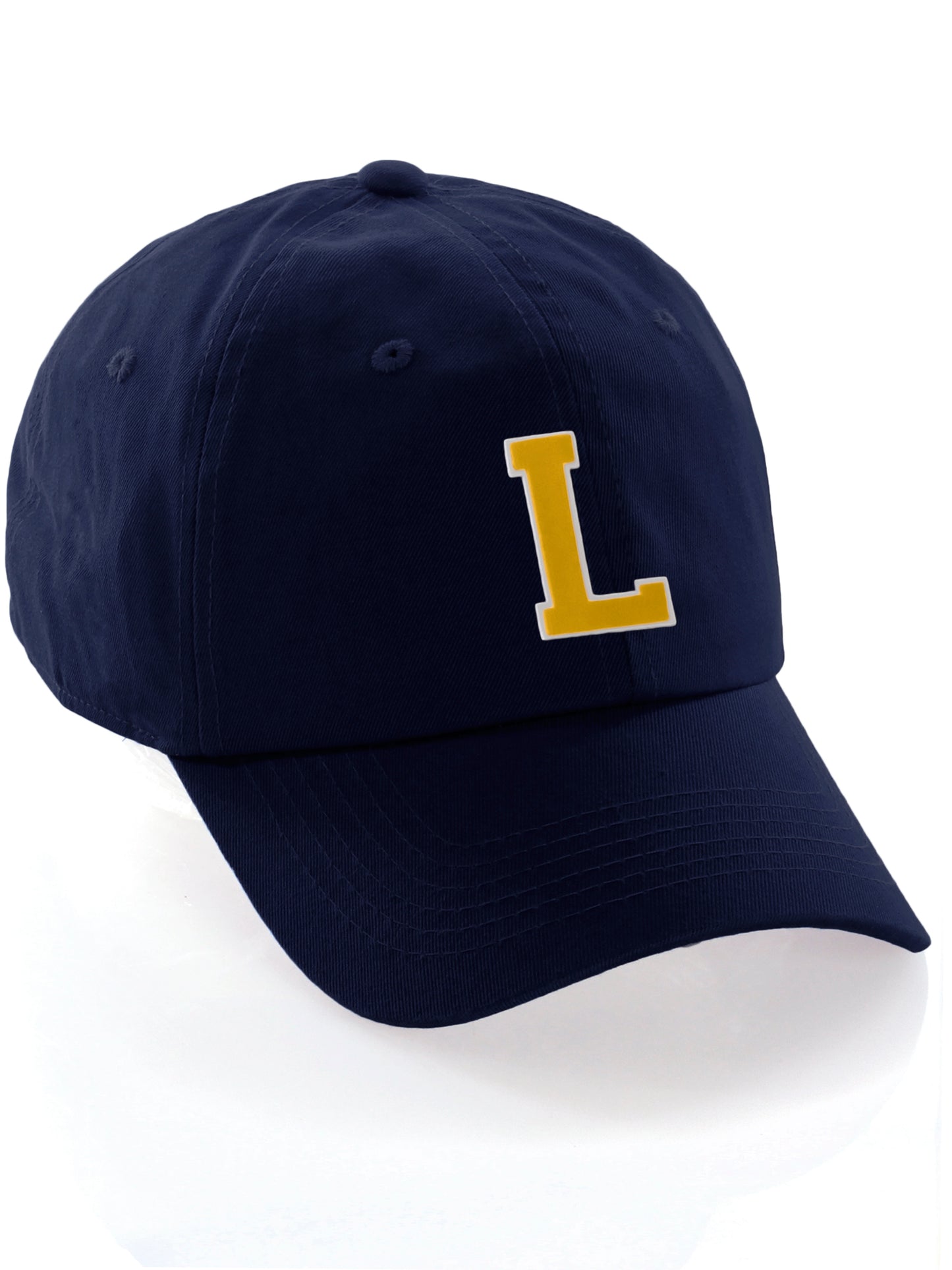 I&W Hatgear Customized Letter Initial Baseball Hat A to Z Team Colors, Navy Cap White Gold