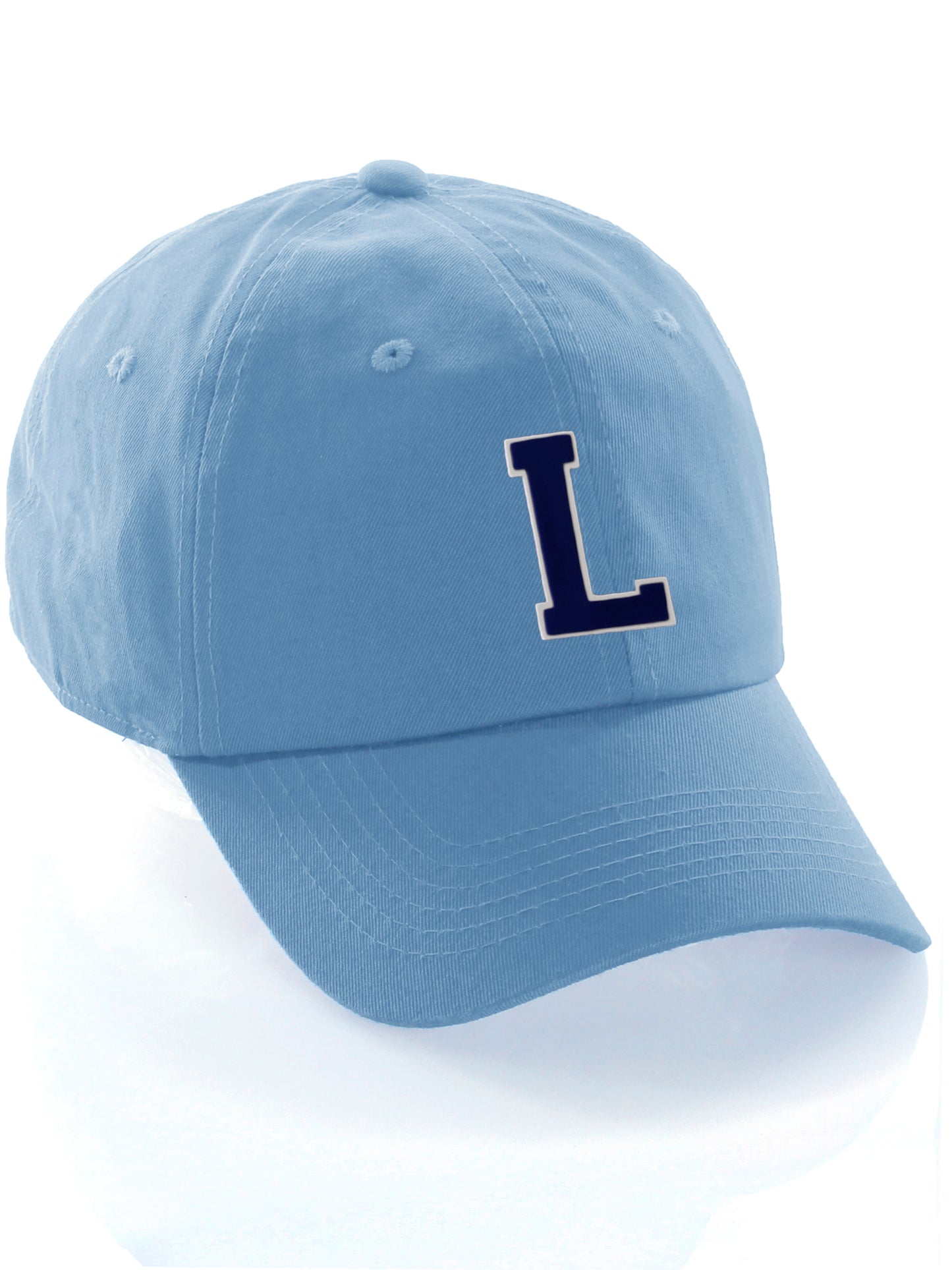 Customized Letter Initial Baseball Hat A to Z Team Colors, Sky Cap White Navy