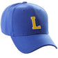 Classic Baseball Hat Custom A to Z Initial Team Letter, Blue Cap White Gold
