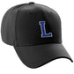 Classic Baseball hat Custom A to Z Initial Team Letter, Black Cap White Blue