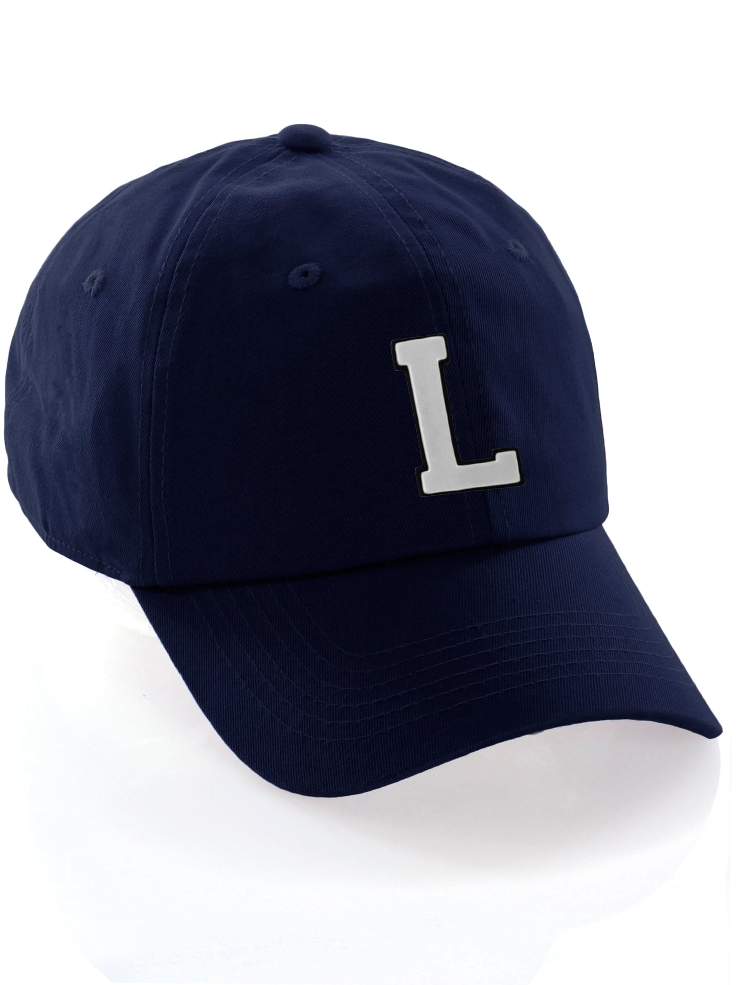 I&W Hatgear Customized Letter Initial Baseball Hat A to Z Team Colors, Navy Cap Black White