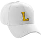 Classic Baseball Hat Custom A to Z Initial Team Letter, White Cap Black Gold