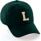 Custom Hat A to Z Initial Letters Classic Baseball Cap, Dk Green Hat Gold White