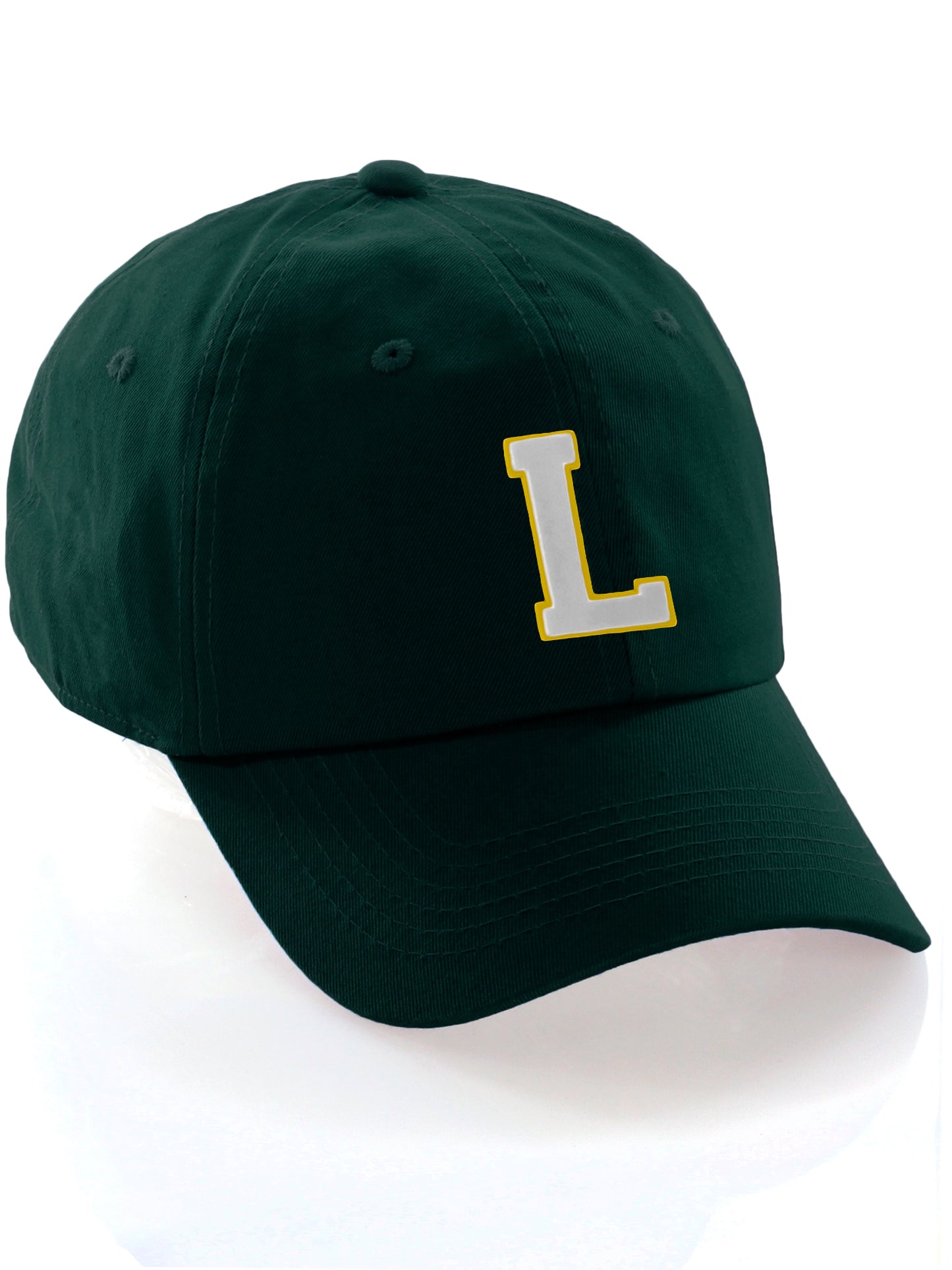 Custom Hat A to Z Initial Letters Classic Baseball Cap, Dk Green Hat Gold White