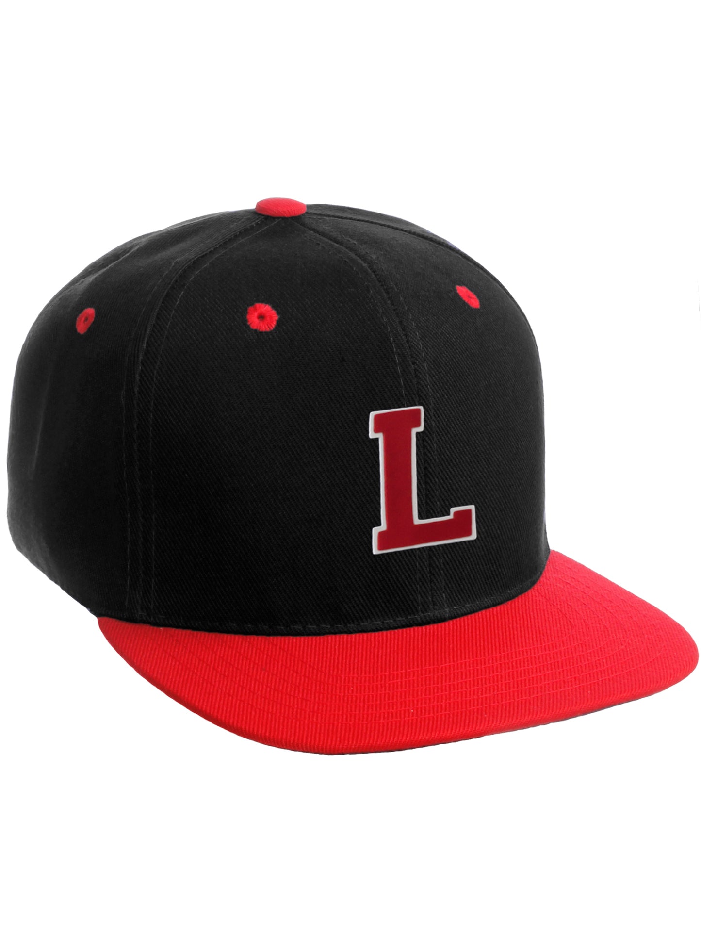 Classic Snapback Hat Custom A to Z Initial Letters, Black Red Cap White Red