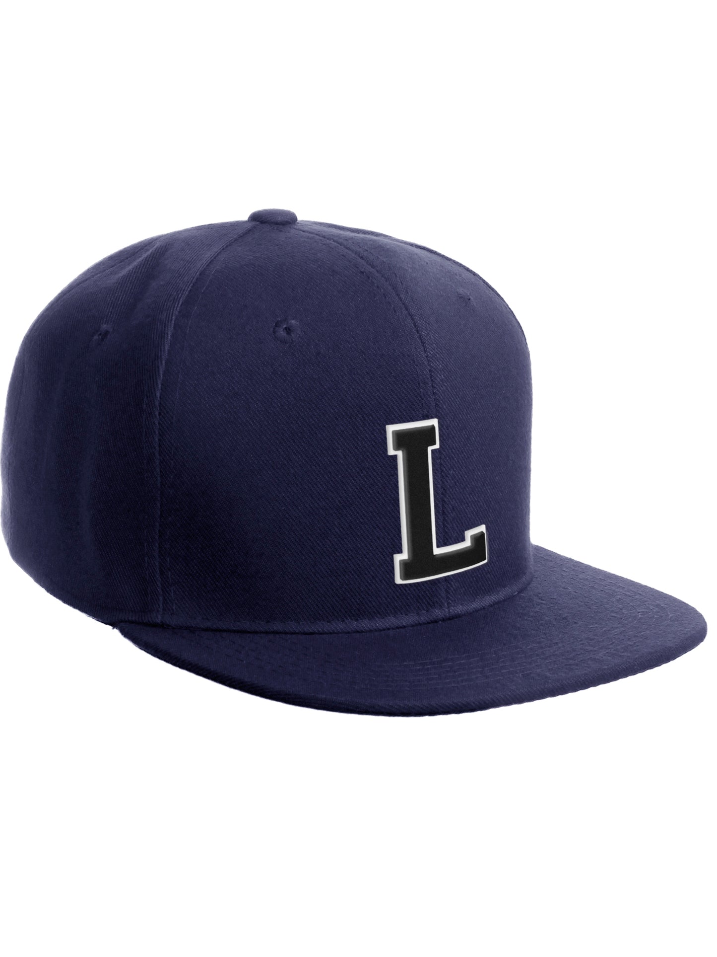 Classic Snapback Hat Custom A to Z Initial Letters, Navy Cap White Black