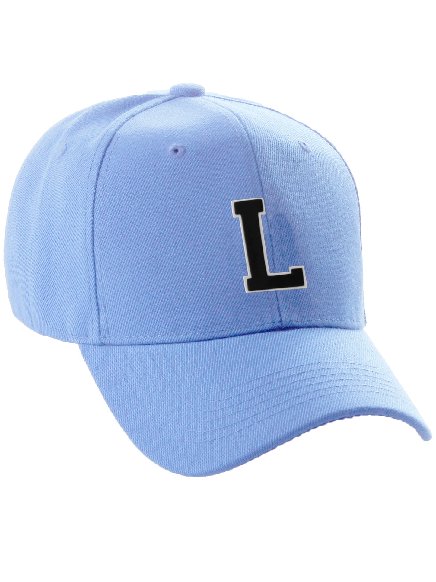Classic Baseball Hat Custom A to Z Initial Team Letter, Sky Cap White Black