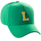 Classic Baseball Hat Custom A to Z Initial Team Letter, Green Cap White Gold
