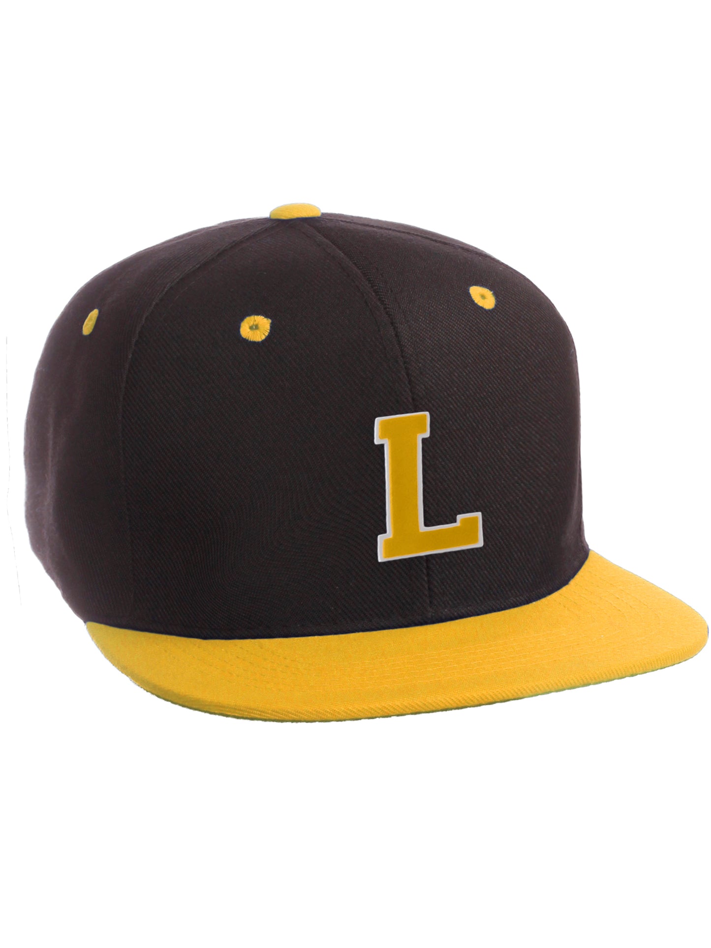 Classic Snapback Hat Custom A to Z Initial Letters, Black Gold Cap White Gold
