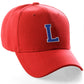 Classic Baseball hat Custom A to Z Initial Team Letter, Red Cap White Blue