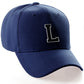 Classic Baseball Hat Custom A to Z Initial Team Letter, Navy Cap White Black