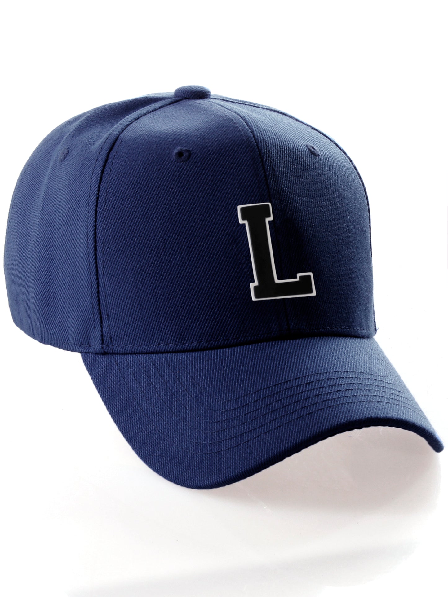 Classic Baseball Hat Custom A to Z Initial Team Letter, Navy Cap White Black