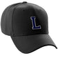 Classic Baseball Hat Custom A to Z Initial Team Letter, Black Cap White Navy