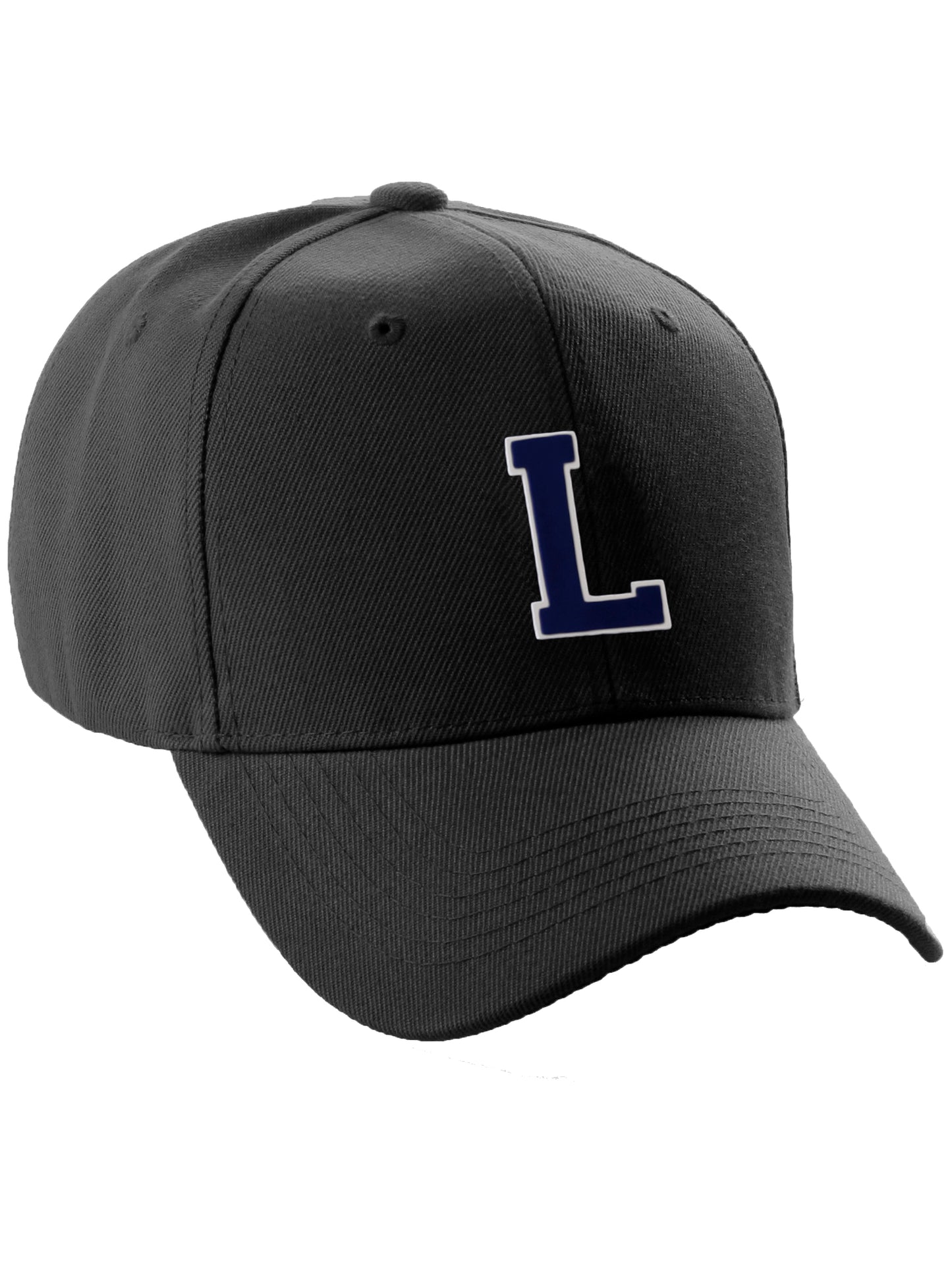 Classic Baseball Hat Custom A to Z Initial Team Letter, Black Cap White Navy