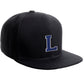 Classic Snapback Hat Custom A to Z Initial Raised Letters, Black Cap White Royal