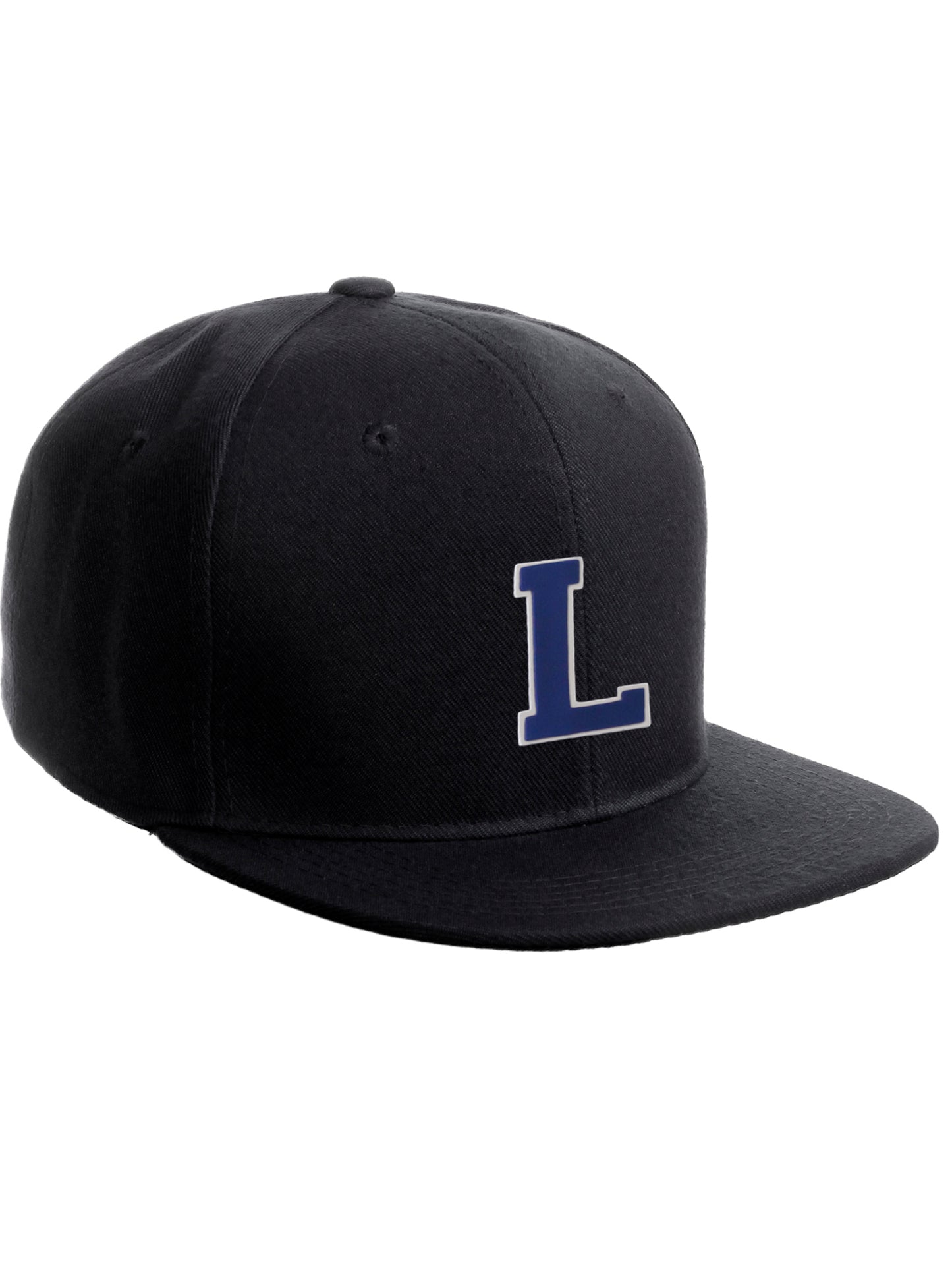 Classic Snapback Hat Custom A to Z Initial Raised Letters, Black Cap White Royal