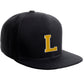 Classic Snapback Hat Custom A to Z Initial Raised Letters, Black Cap White Gold