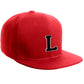 Classic Snapback Hat Custom A to Z Initial Letter Flat Bill, Red Cap White Black