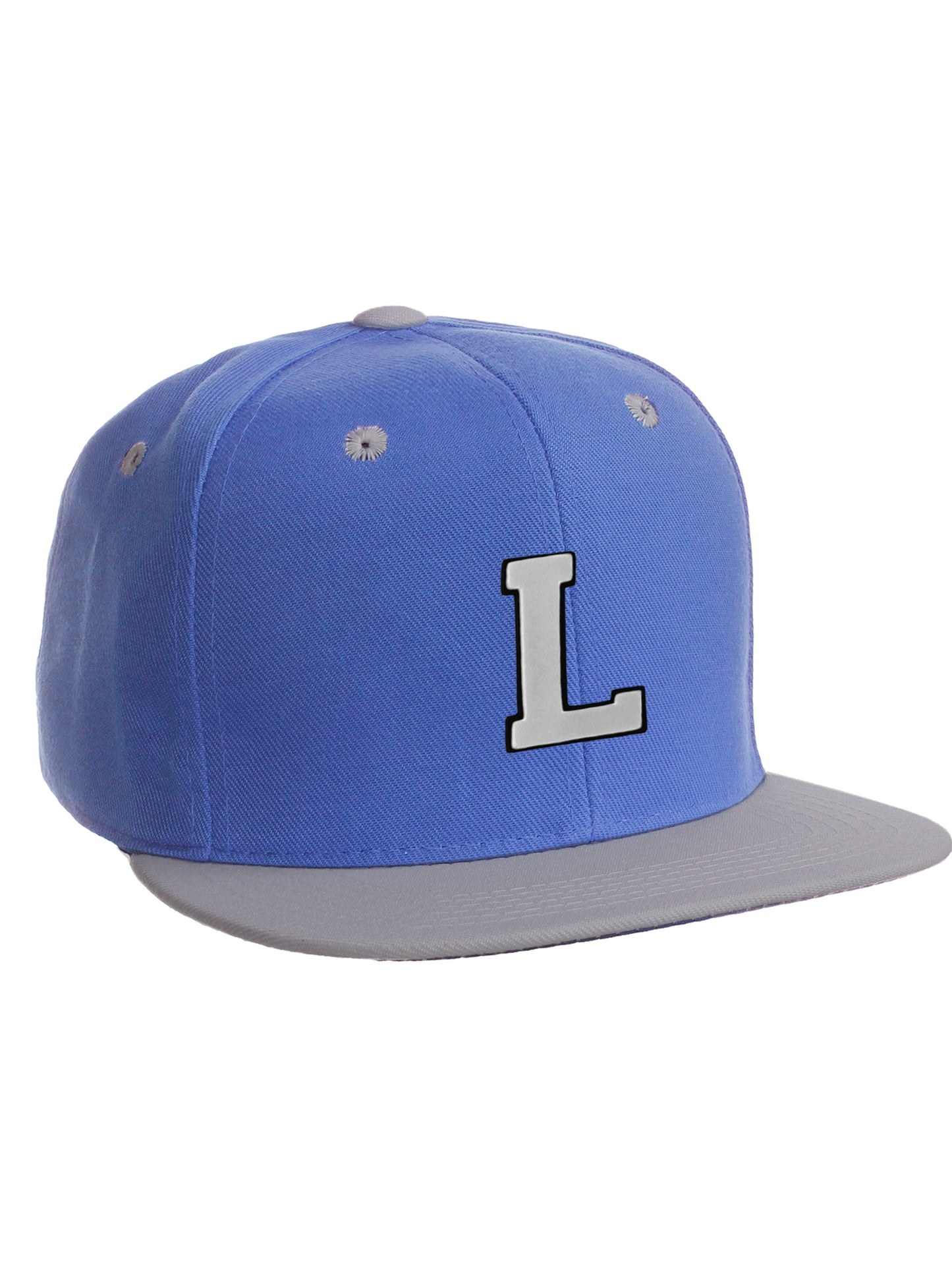 Classic Snapback hat Custom A to Z Initial Letters, Blue Gray Cap Black White