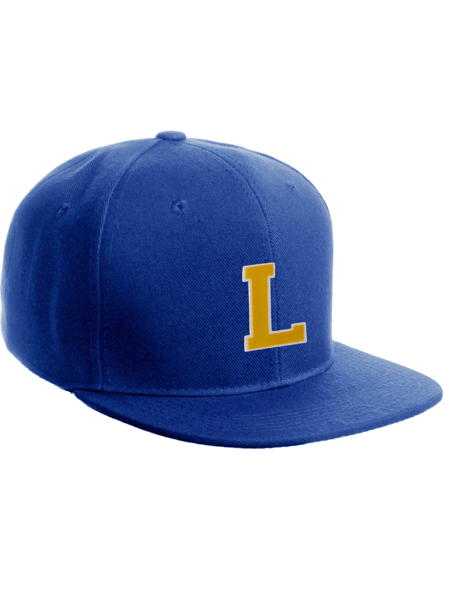 Classic Snapback Hat Custom A to Z Initial Raised Letter, Royal Cap White Gold