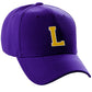 Classic Baseball hat Custom A to Z Initial Team Letter, Purple Cap White Gold
