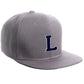 Classic Snapback Hat Custom A to Z Initial Letters, Light Grey Cap White Navy