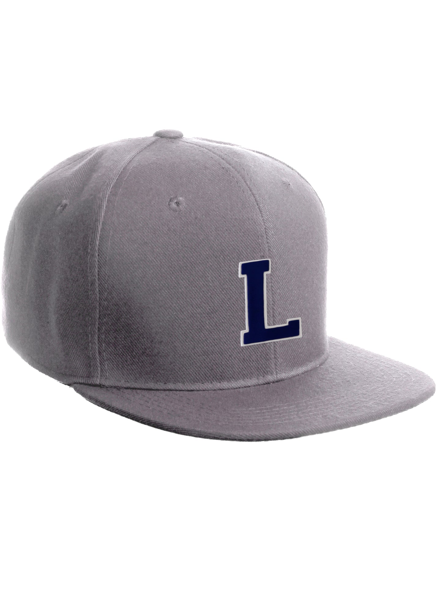 Classic Snapback Hat Custom A to Z Initial Letters, Light Grey Cap White Navy