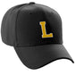 Classic Baseball hat Custom A to Z Initial Team Letter, Black Cap White Gold
