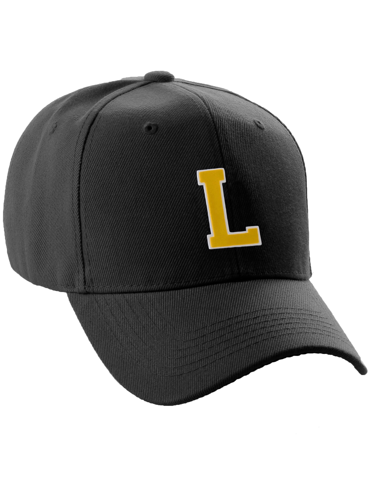 Classic Baseball hat Custom A to Z Initial Team Letter, Black Cap White Gold