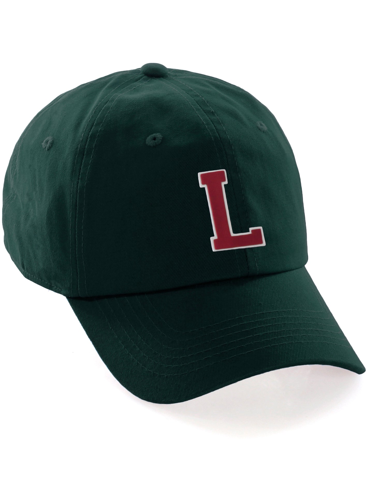 Custom Hat A to Z Initial Letters Classic Baseball Cap, Dk Green Hat White Red