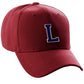 Classic Baseball Hat Custom A to Z Initial Team Letter, Burgundy Cap White Navy