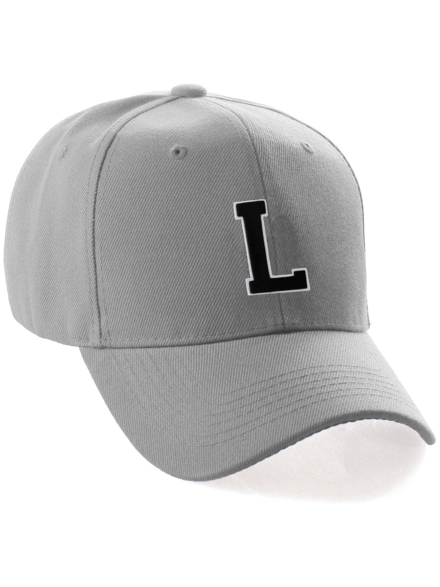 Classic Baseball Hat Custom A to Z Initial Team Letter, Lt Gray Cap White Black