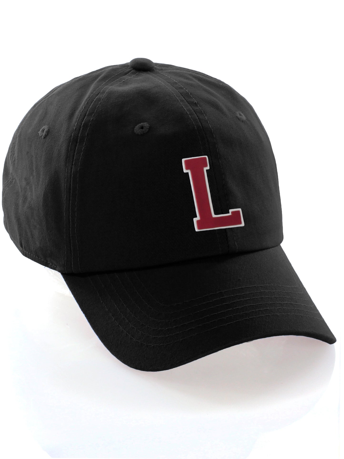 I&W Hatgear Customized Letter Initial Baseball Hat A to Z Team Colors, Black Cap White Red