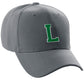 Classic Baseball Hat Custom A to Z Initial Team Letter, Charcoal Cap White Green