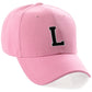 Classic Baseball Hat Custom A to Z Initial Team Letter, Pink Cap White Black