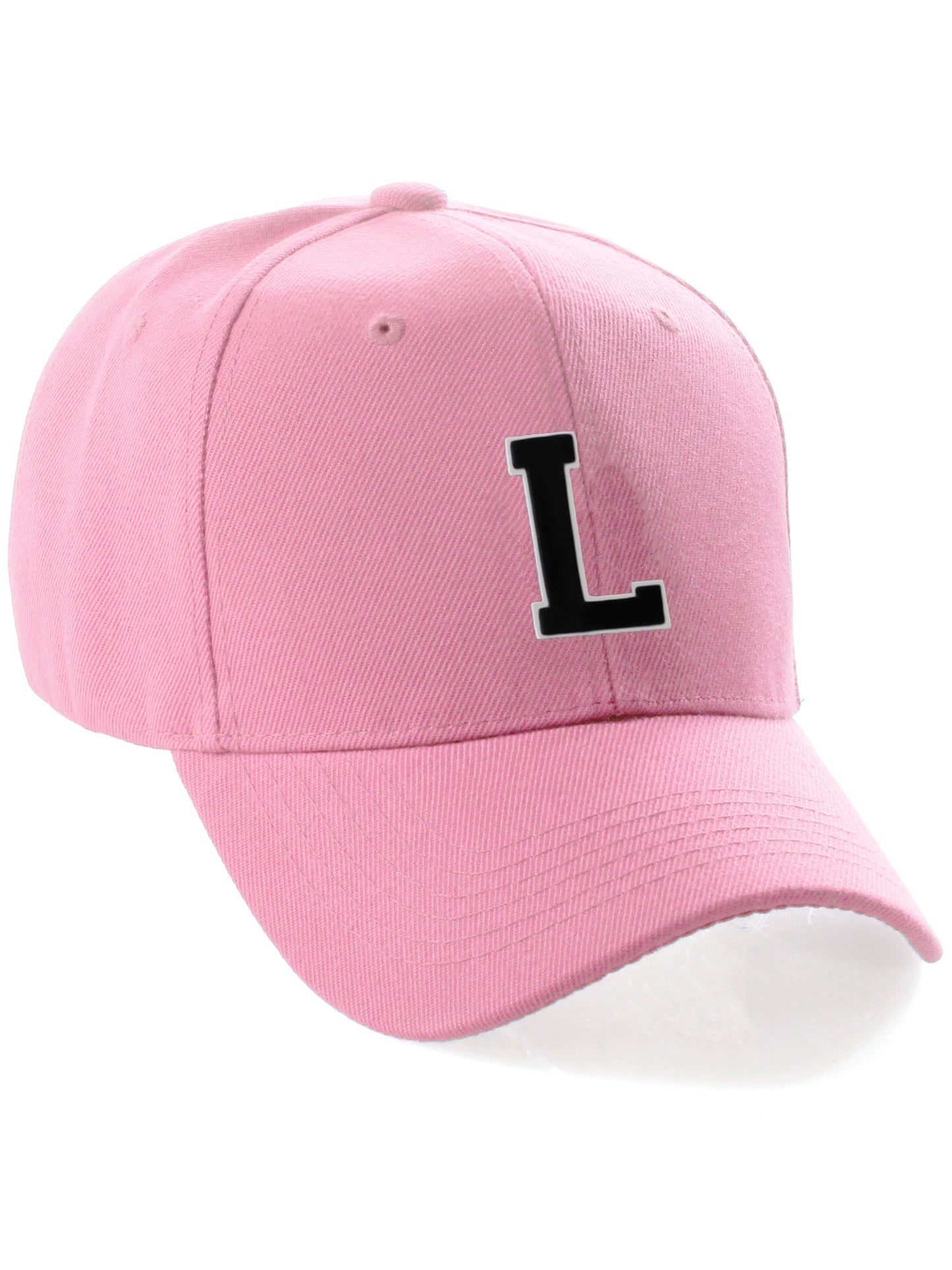 Classic Baseball Hat Custom A to Z Initial Team Letter, Pink Cap White Black