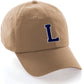 I&W Hatgear Customized Letter Initial Baseball Hat A to Z Team Colors, Khaki Cap White Navy
