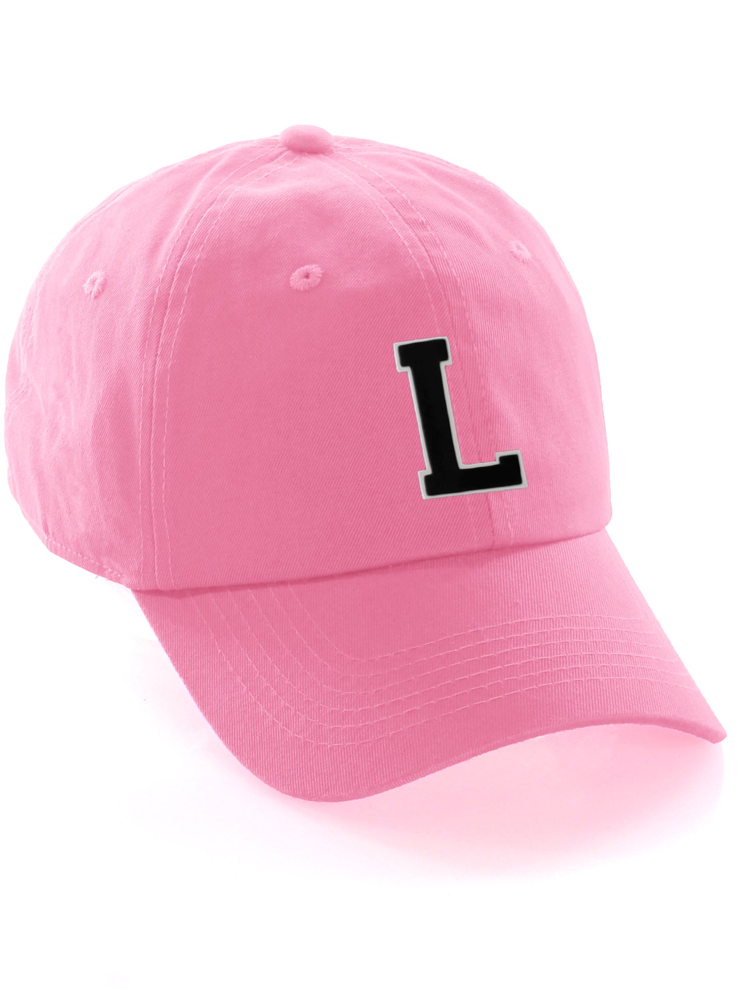 I&W Hatgear Customized Letter Initial Baseball Hat A to Z Team Colors, Pink Cap White Black
