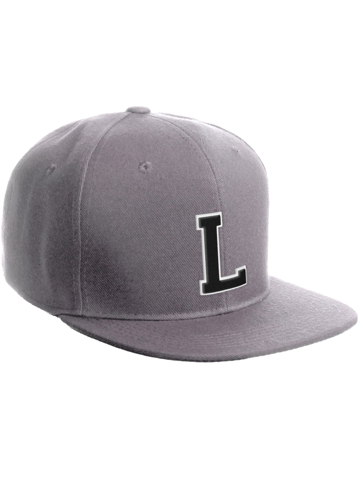 Classic Snapback Hat Custom A to Z Initial Letters, Light Grey Cap White Black