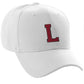 Classic Baseball Hat Custom A to Z Initial Team Letter, White Cap Black Red