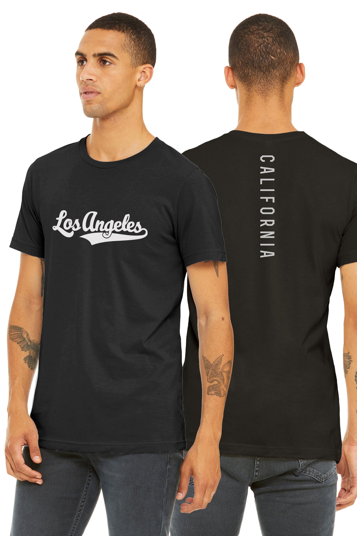 Daxton Adult Unisex Tshirt Los Angeles Script with California Vertical on the Back