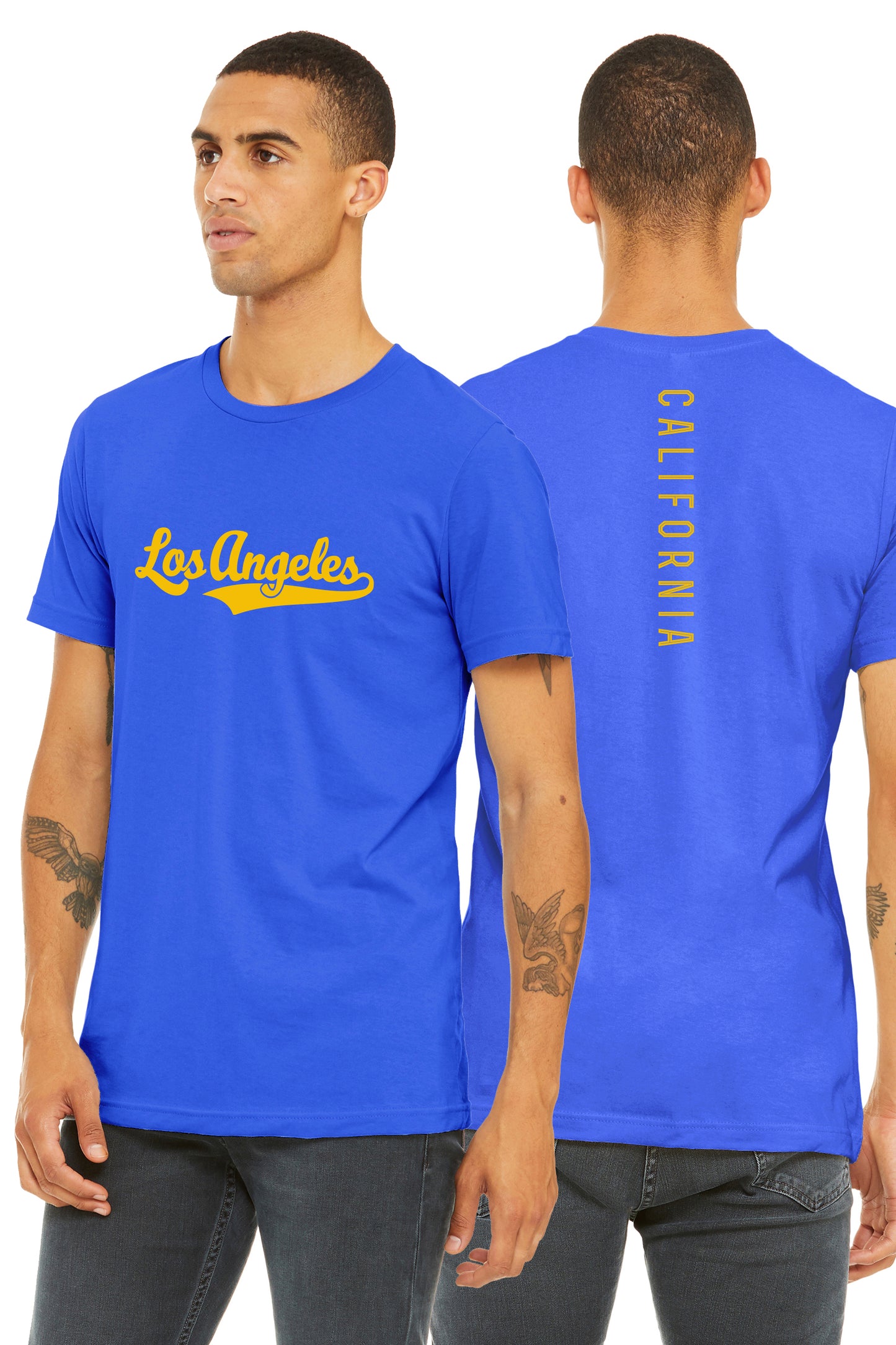 Daxton Adult Unisex Tshirt Los Angeles Script with California Vertical on the Back