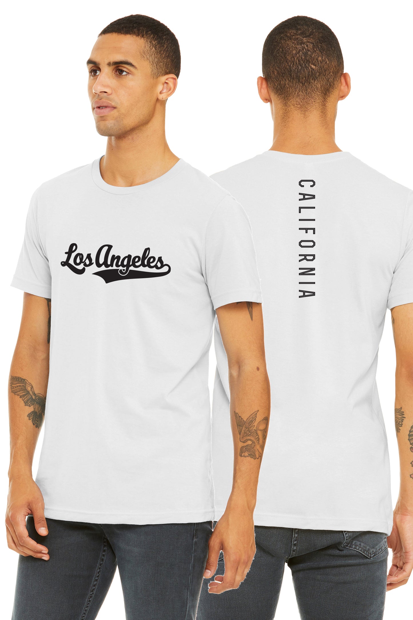 Daxton Adult Unisex Tshirt Los Angeles Script with California Vertical on the Back
