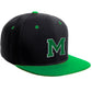 Classic Snapback Hat Custom A to Z Initial Letters, Black Green Cap White Green