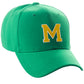 Classic Baseball Hat Custom A to Z Initial Team Letter, Green Cap White Gold