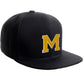 Classic Snapback Hat Custom A to Z Initial Raised Letters, Black Cap White Gold