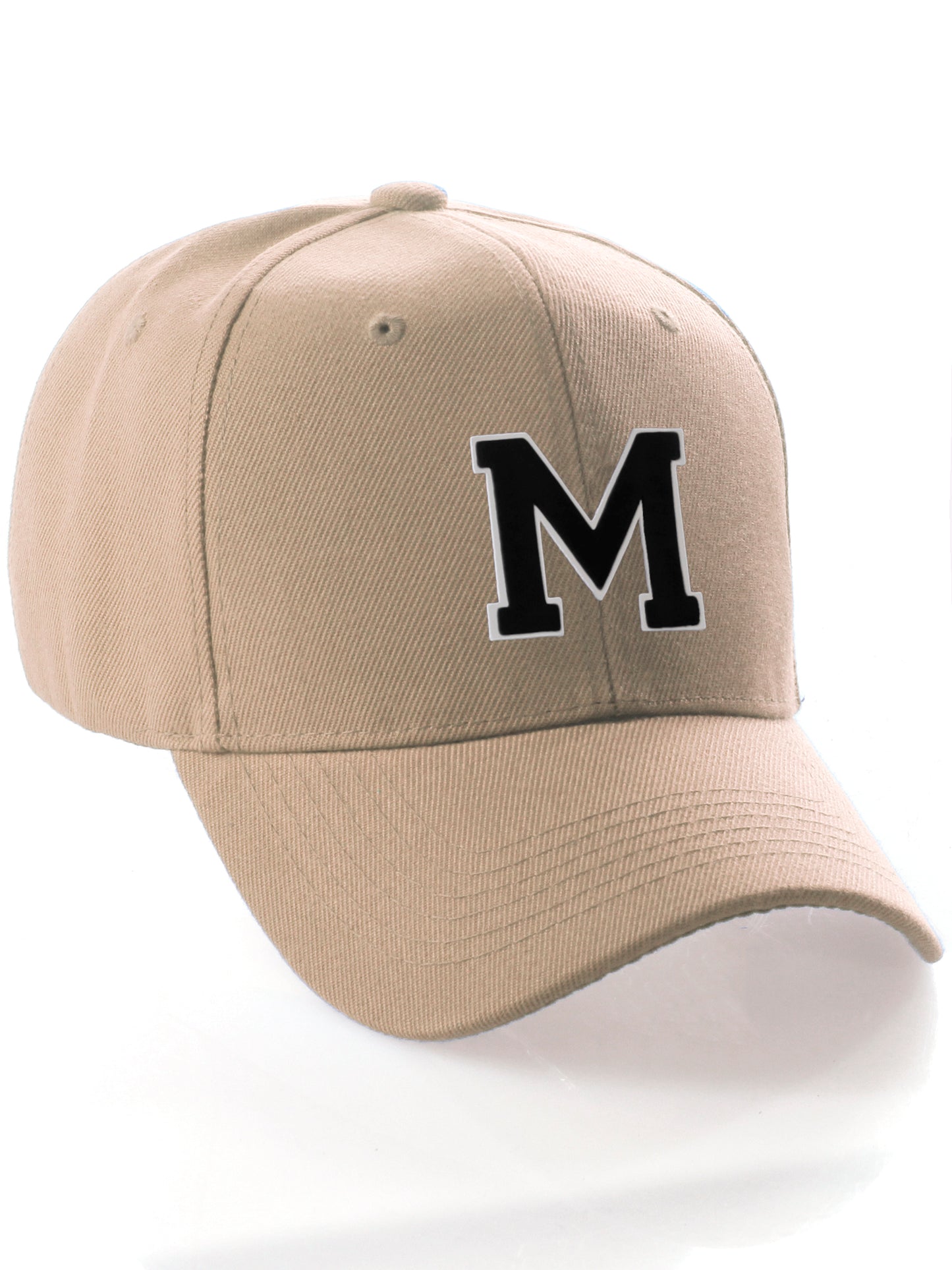 Classic Baseball Hat Custom A to Z Initial Team Letter, Khaki Cap White Black