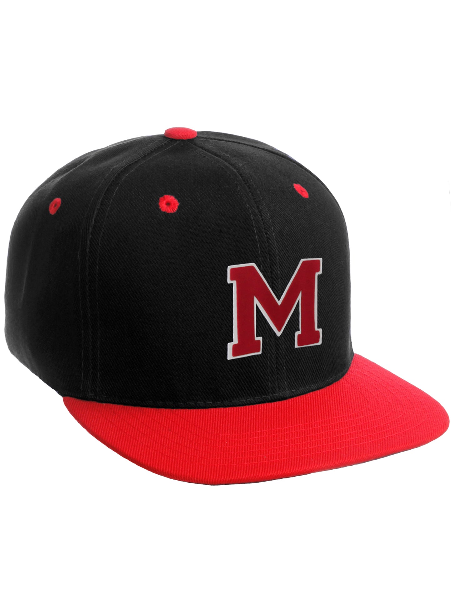 Classic Snapback Hat Custom A to Z Initial Letters, Black Red Cap White Red