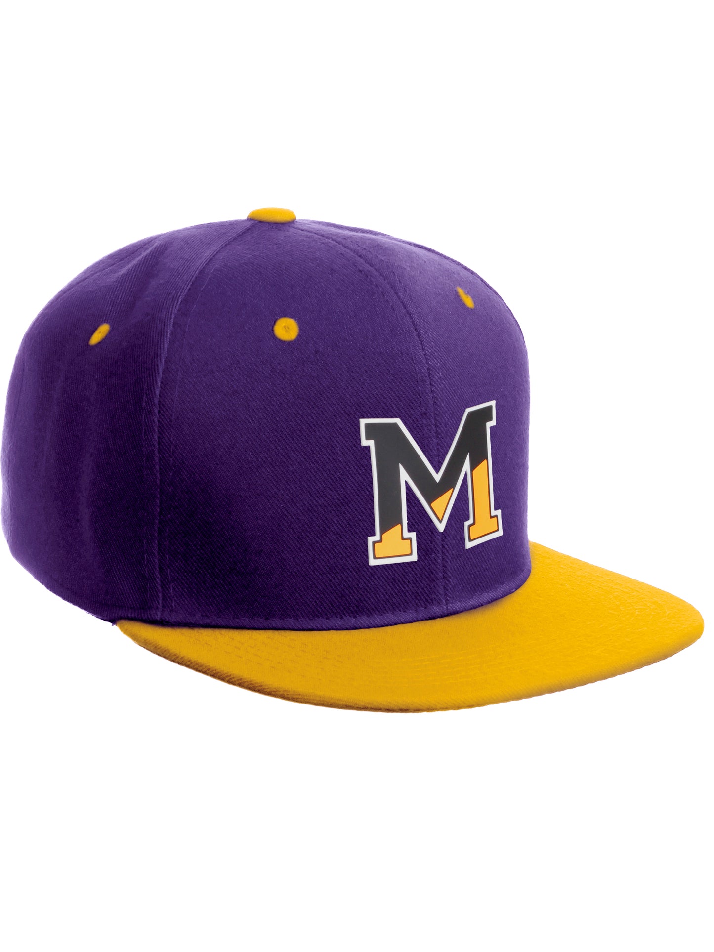 Daxton Classic Snapback Initial Numbers Letters Flat Bill Visor Purple Yellow Cap